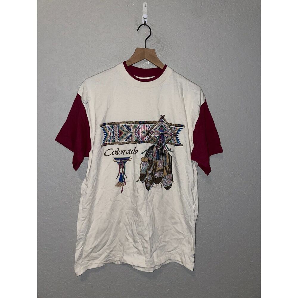 1993 Vintage CO Colorado Native American Indian Moccasins Graphic Shirt